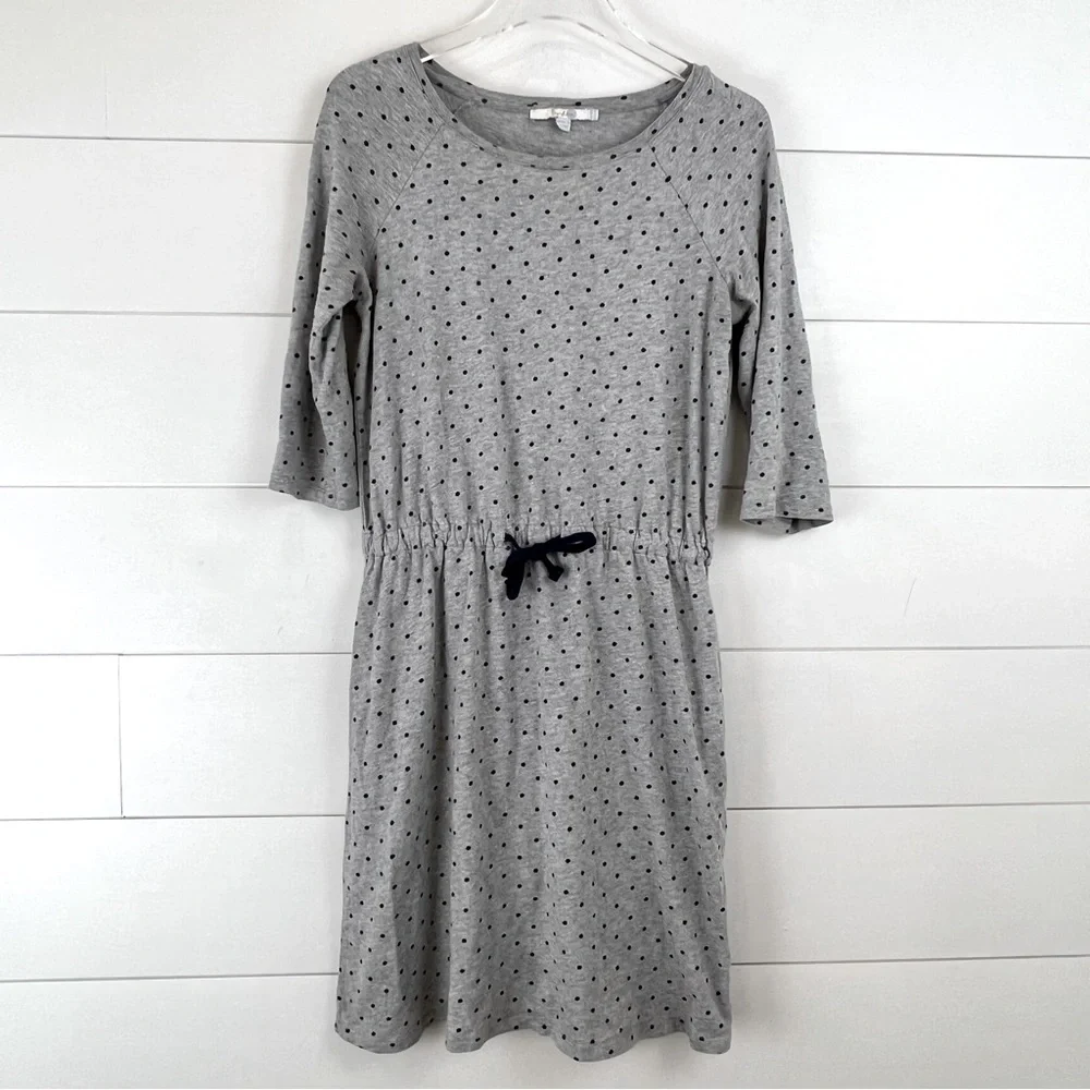 BODEN Size 6 Peggy Drawstring Knit Polka Dot Dress‎ Gray Fleece
